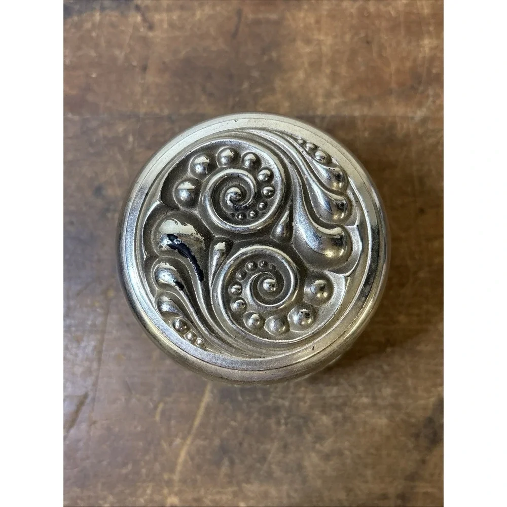Vintage 70's AVON Rich Moisture Cream Glass Vanity Jar w/ Scrolled, Silver Lid